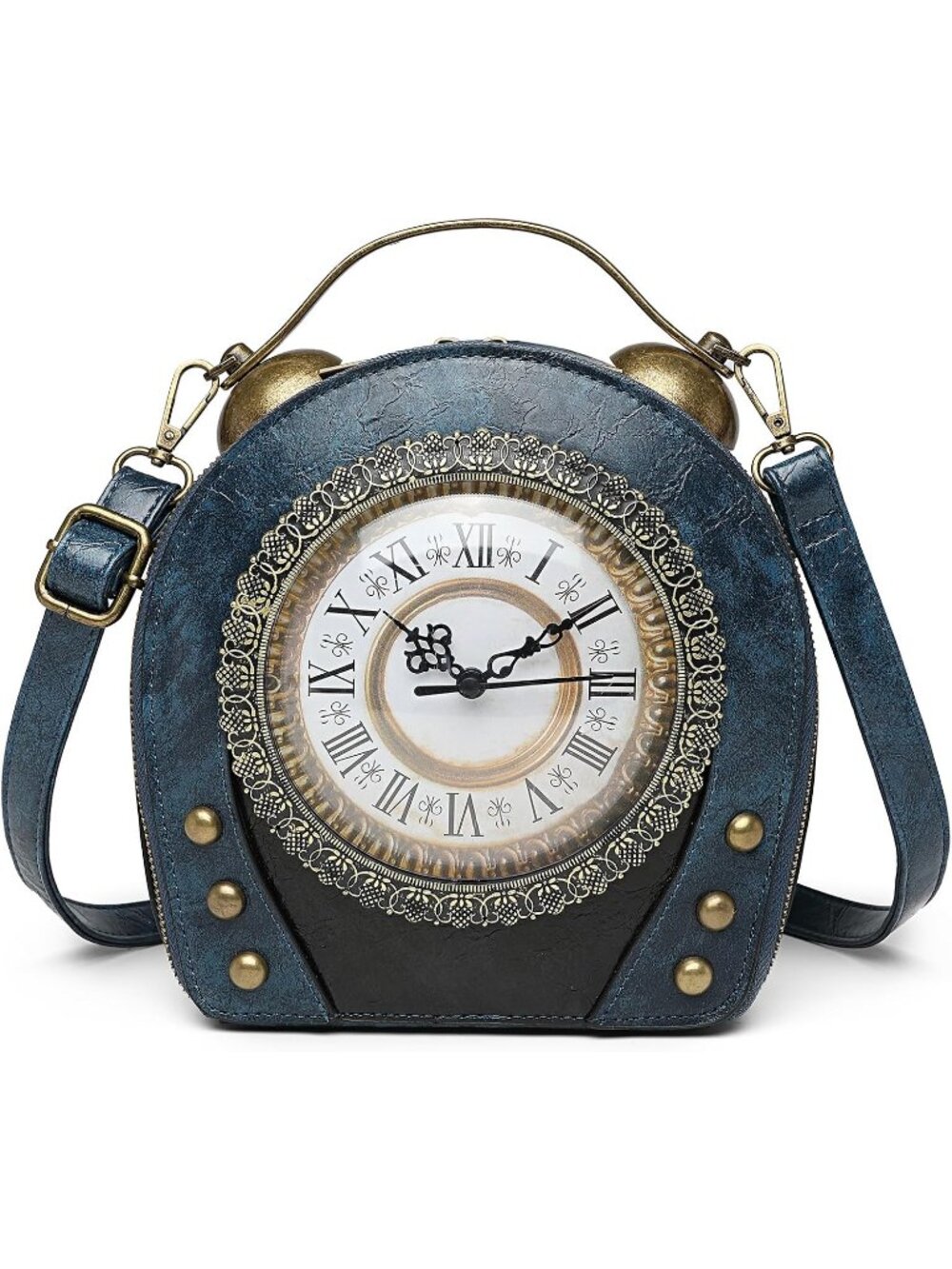 Women's Blue Novelty Clock Purse Steampunk Luxurious Surface Crossbody Bags
